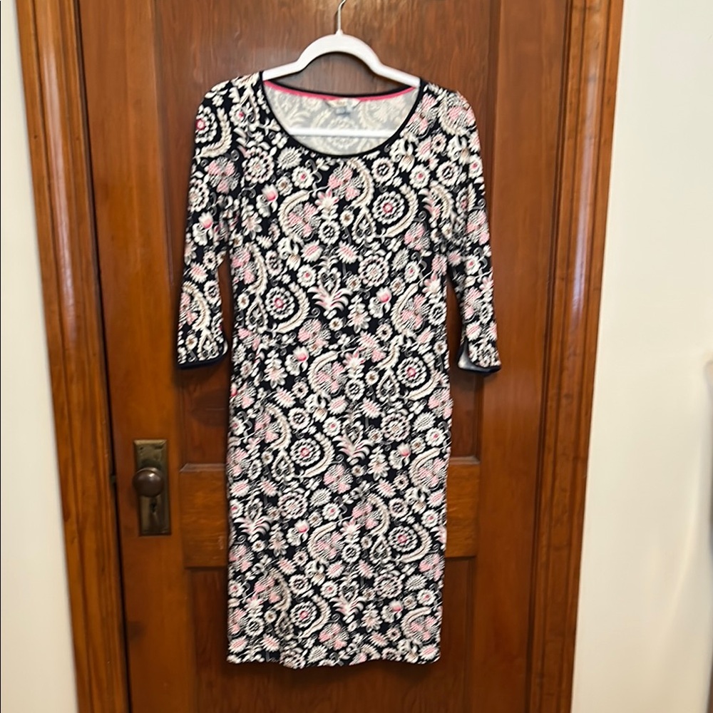 Boden Black and Pink Patterned Long Sleeve Dress